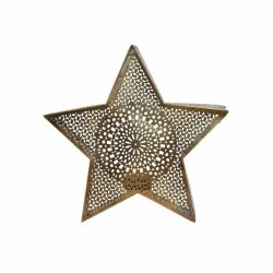 Fritlagt billede p� hvid baggrund af den store stjerne-fyrfadsholder p� H26 cm i antik guld metal.