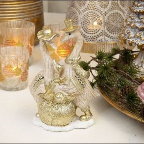 La Vida julefigur af g�separ og g�sling i creme hvid og guld, h�jde 19,5 cm.