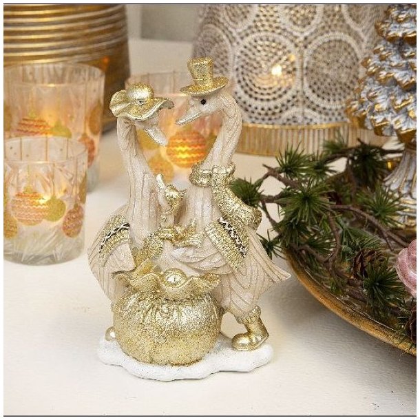 La Vida julefigur af g�separ og g�sling i creme hvid og guld, h�jde 19,5 cm.