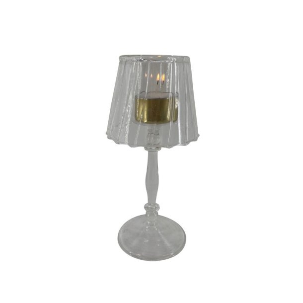 Fritlagt billede af den mellemste La Vida glasfyrfadsstage p� stilk i klar glas, h�jde 19,5 cm.