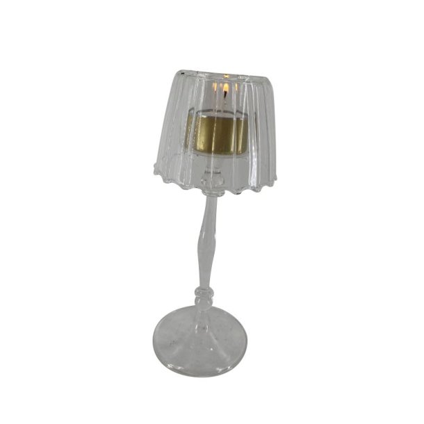 Fritlagt billede af den store La Vida glasfyrfadsstage p� stilk i klar glas, h�jde 23 cm.