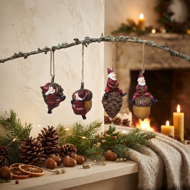 Harvesttime s�t med 4 forskellige h�ngenisser p� agern og kogler i svensk designet keramik.