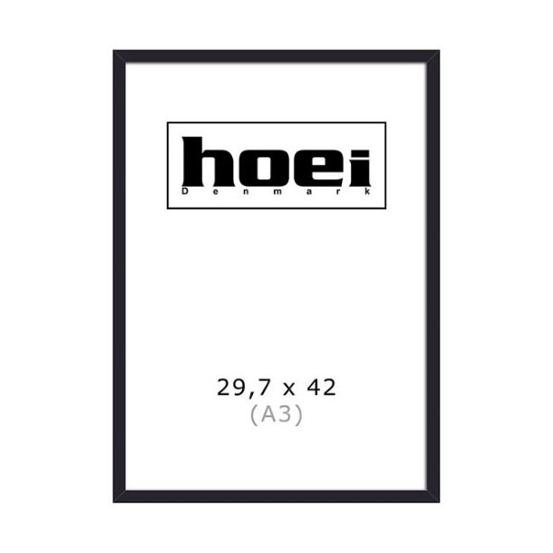 Klassisk sort tr�ramme i A3-format med 2 mm klart glas