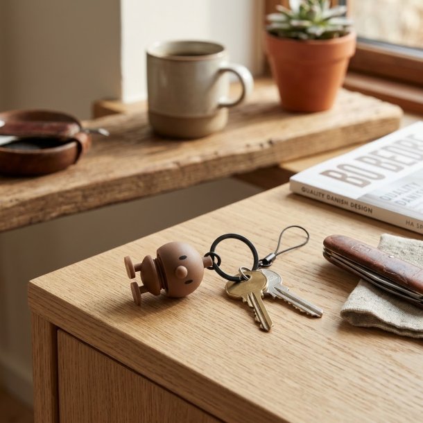 Chokoladebrun Hoptimist Bumble n�glering i silikone placeret med n�gler.