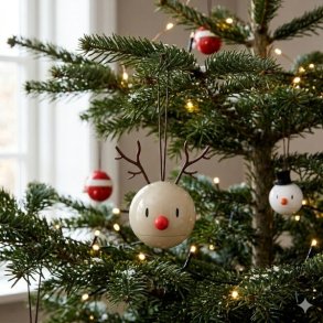 hoptimist-reindeer-ornament-rensdyr-julekugle-frilagt.jpg Et firkantet 1:1 milj�billede af et Reindeer ornament fra Hoptimist, formet som et lysebrunt rensdyr med m�rkebrune gevirer, en rund r�d tud og en diameter p� 6 cm, der h�nger i en snor p� en gr�n grangren p� et juletr� pyntet med varme julelys samt en r�d julekugle og en hvid snemand julekugle i baggrunden.