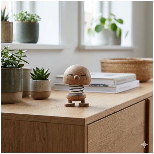 Lille Hoptimist Small Bimble i egetr� p� en sk�nk.