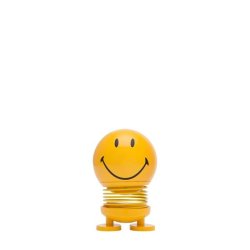 baby-smiley-yellow En klassisk lille gul Hoptimist Smiley med et stort smil og en synlig metalfjeder, fritlagt p� en ren hvid baggrund.