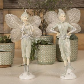 eventyrlig fe-figur (Maggie/Milo) p� 29,8 cm med fine stofvinger og s�lvdetaljer fra La Vida.