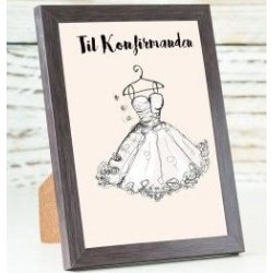 Inspirationsbillede af det smukke konfirmationskort til piger indrammet i en sort Hoei-tr�ramme.