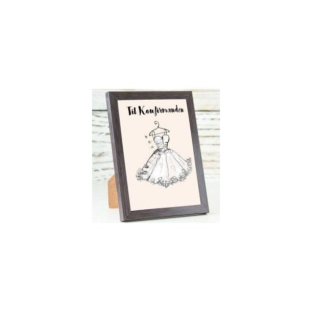Inspirationsbillede af det smukke konfirmationskort til piger indrammet i en sort Hoei-tr�ramme.