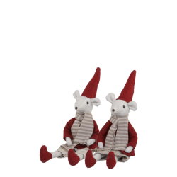 Firkantet fritlagt produktbillede af to siddende julemus i r�d polyester p� 32 cm p� hvid baggrund.