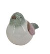 En keramikfugl med rosa striber p� vingerne og gr�nt hoved, der kigger lige frem. St�rrelse: H14 / L19 cm.