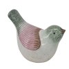 En keramikfugl med rosa striber p� vingerne og gr�nt hoved, der har hovedet let drejet. St�rrelse: H14 / L19 cm.