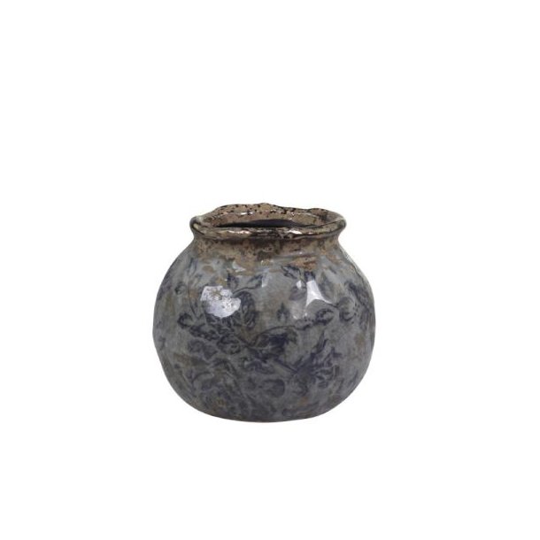 keramikvase-blaa-med rose-p� hvid baggrund