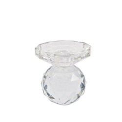 Fritlagt krystal lysestage i klar glas h�jde 10 cm med facetslebet m�nster