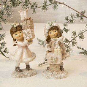 La Vida julefigur af pige med hund eller pige med tre julegaver, h�jde op til 15 cm.