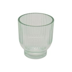 Lille La Vida fyrfadsstage og vase i gr�nt rillet glas (H9,5 cm) fritlagt p� hvid baggrund.