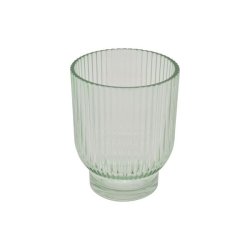 Stor La Vida fyrfadsstage og vase i gr�nt rillet glas (H12,5 cm) fritlagt p� hvid baggrund.