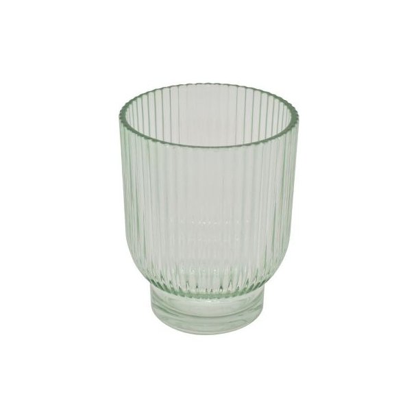 Stor La Vida fyrfadsstage og vase i gr�nt rillet glas (H12,5 cm) fritlagt p� hvid baggrund.