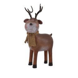ritlagt produktbillede af det store rensdyr Romeo p� 31 cm fra La Vida p� en hvid baggrund. Figuren er brun med m�rke gevirer og et stribet t�rkl�de om halsen.
