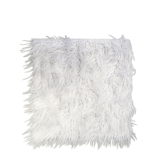 Et kvadratisk hvidt imiteret lammeskind p� 40x40 cm med en bl�d og t�t overflade vist mod en hvid baggrund.
