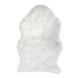 Et hvidt imiteret lammeskind i st�rrelsen 60x90 cm med en bl�d og t�t luv, vist p� en neutral baggrund.