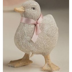 Lille dekorativ p�ske�lling i creme hvid med lyser�d sl�jfe og detaljeret overflade p� 9 cm.