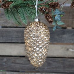 Stor LED kogle i champagnefarvet glas med glimmer til juleoph�ng