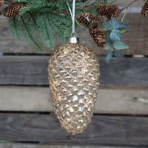 Stor LED kogle i champagnefarvet glas med glimmer til juleoph�ng