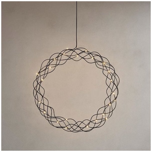 Krans sort kr�llet med 30 dew drops lys 