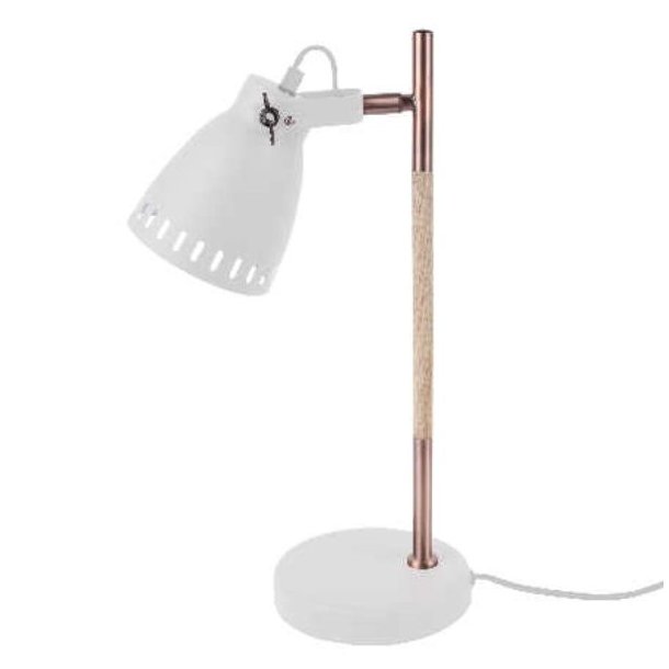 Leitmotiv Bordlampe � Hvid Metal m. Lyst Tr� &amp; Kobber