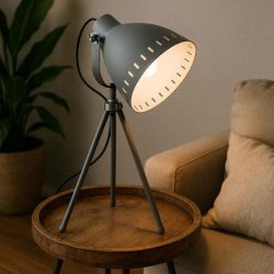 Metalgr� trebenet Leitmotiv Mingle bordlampe med justerbar sk�rm og s�lvdetaljer.