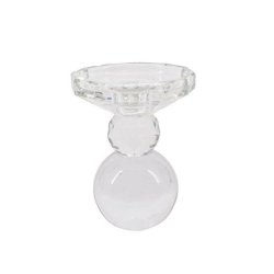 Fritlagt krystal lysestage i klar glas h�jde 13 cm med glat rund bund