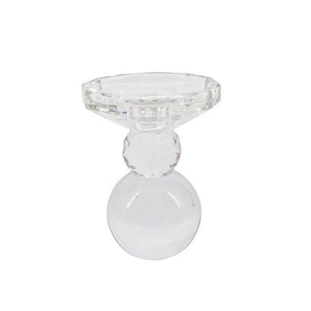 Fritlagt krystal lysestage i klar glas h�jde 13 cm med glat rund bund