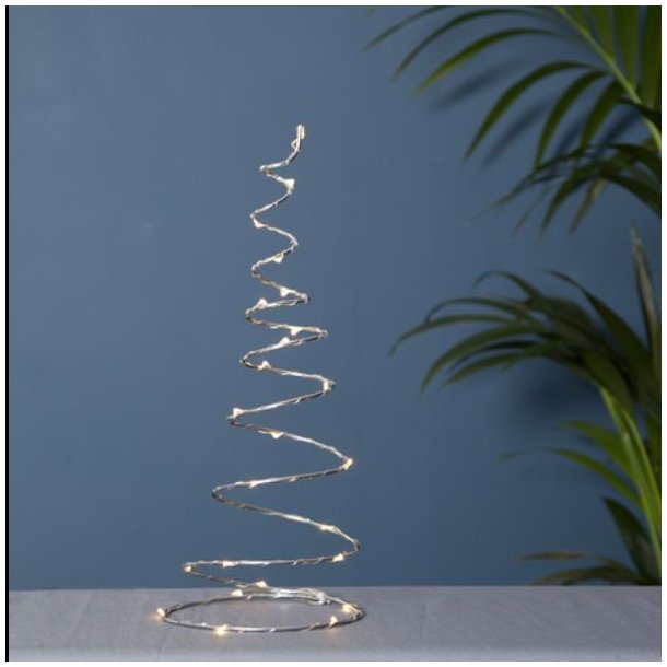 En 40 cm h�j, t�tv�vet lyskegle i s�lvmetal med integrerede LED-lys, placeret som stemningsfuld belysning