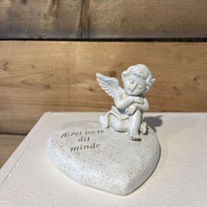 Gravpynt - Engel p� hjerte, H10,5/L11 cm