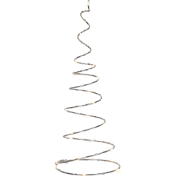 En moderne julekegle formet som en enkel s�lvspiral med 25 sm�, funklende LED-lys, der skaber en minimalistisk og elegant lysdekoration.