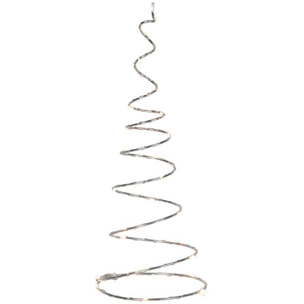 En moderne julekegle formet som en enkel s�lvspiral med 25 sm�, funklende LED-lys, der skaber en minimalistisk og elegant lysdekoration.