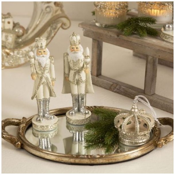 To hvide n�ddekn�kker konge-soldater i polyresin (17 cm) p� spejlbakke.