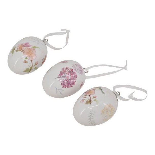 Tre hvide porcel�ns�g fra La Vida med fugle- og blomstermotiver i en dekorativ ops�tning.