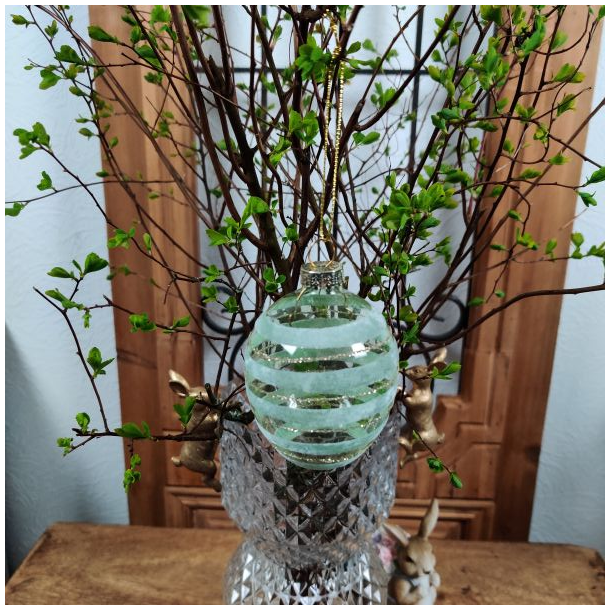 P�ske�g til oph�ng med gr�nne striber str. �6xH8 cm