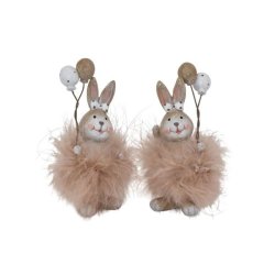 S�t med to forskellige p�skeharer med balloner og pudderfarvet pelskrave p� hvid baggrund.