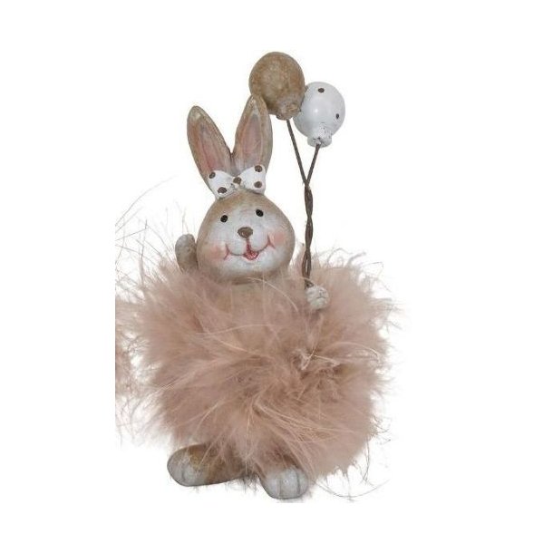 Enkeltst�ende p�skehare med balloner i venstre h�nd og bl�d pelskrave.