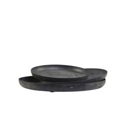 S�t med tre runde metalfade i antique sort set fra siden mod hvid baggrund.