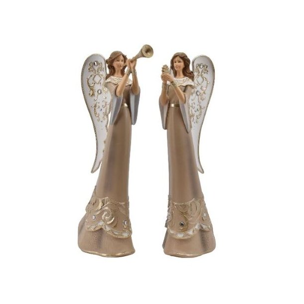 Smukke og dekorative juleengle fra La Vida i to st�rrelser p� 29,5 cm og 41 cm med henholdsvis en trompet og et snefnug.