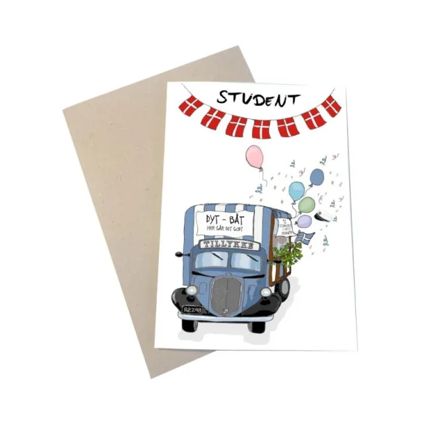 Inspirationsbillede af det bl� studenterkort vedlagt en gave eller indrammet i en sort Hoei-ramme.