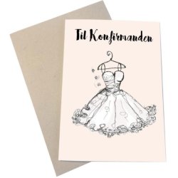 Lyk�nskningskort med h�ndtegnet illustration af en konfirmandpige i A6-format fra Mouse & Pen Illustration.