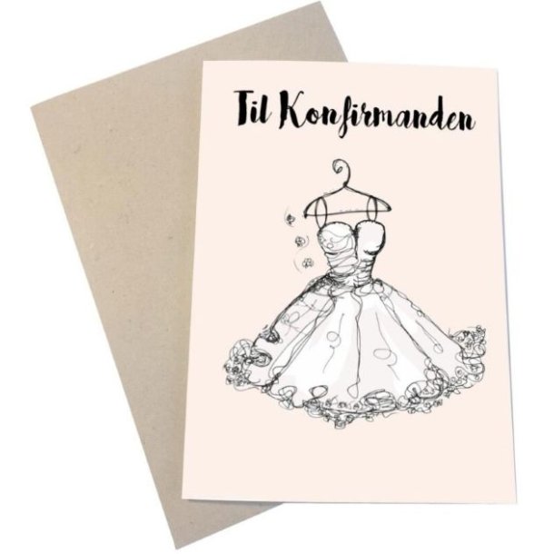 Lyk�nskningskort med h�ndtegnet illustration af en konfirmandpige i A6-format fra Mouse & Pen Illustration.