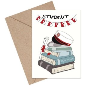 Lyk�nskningskort med stilfuld illustration af en r�d studenterhue i A6-format fra Mouse & Pen Illustration.