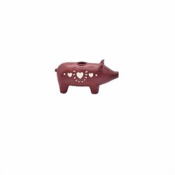 Fritlagt produktbillede af den r�de Wilma gris til 1 kronelys med hvide hjerter p� ren hvid baggrund.